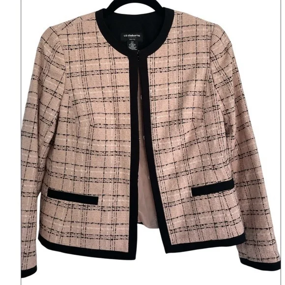 Liz Claiborne Powder Pink and Black Chic lady jacket Tweed Design 4P - Picture 1 of 7